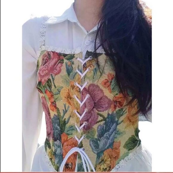 NWT Floral Jacquard Bustier Corset Lace Crop Top Western Retro Camisole - Picture 7 of 15